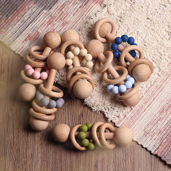 Wooden Baby Teething Rattle